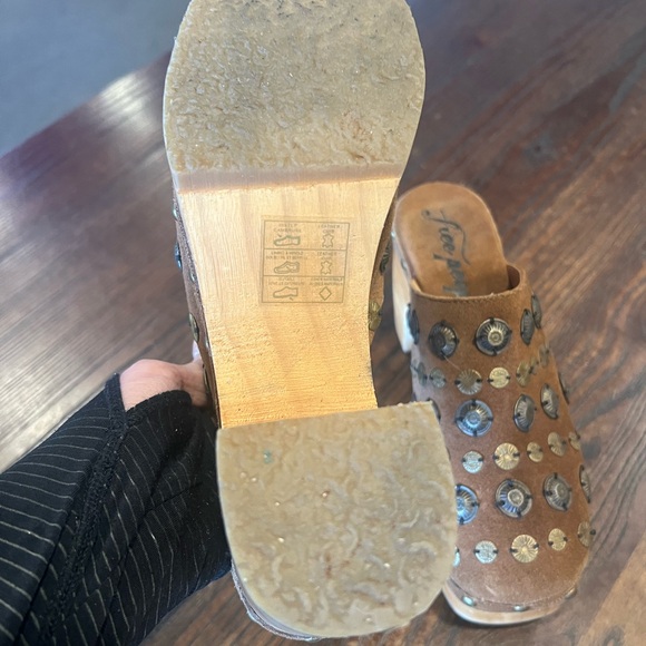 Free People Brown Studded Suede Clog Mules - Picture 9 of 14